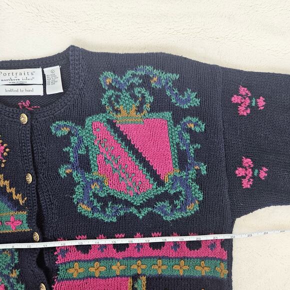 Northern Isles L Embroidered Medieval Fantasy Cardigan Sweater Whimsy Navy Blue - Picture 8 of 10